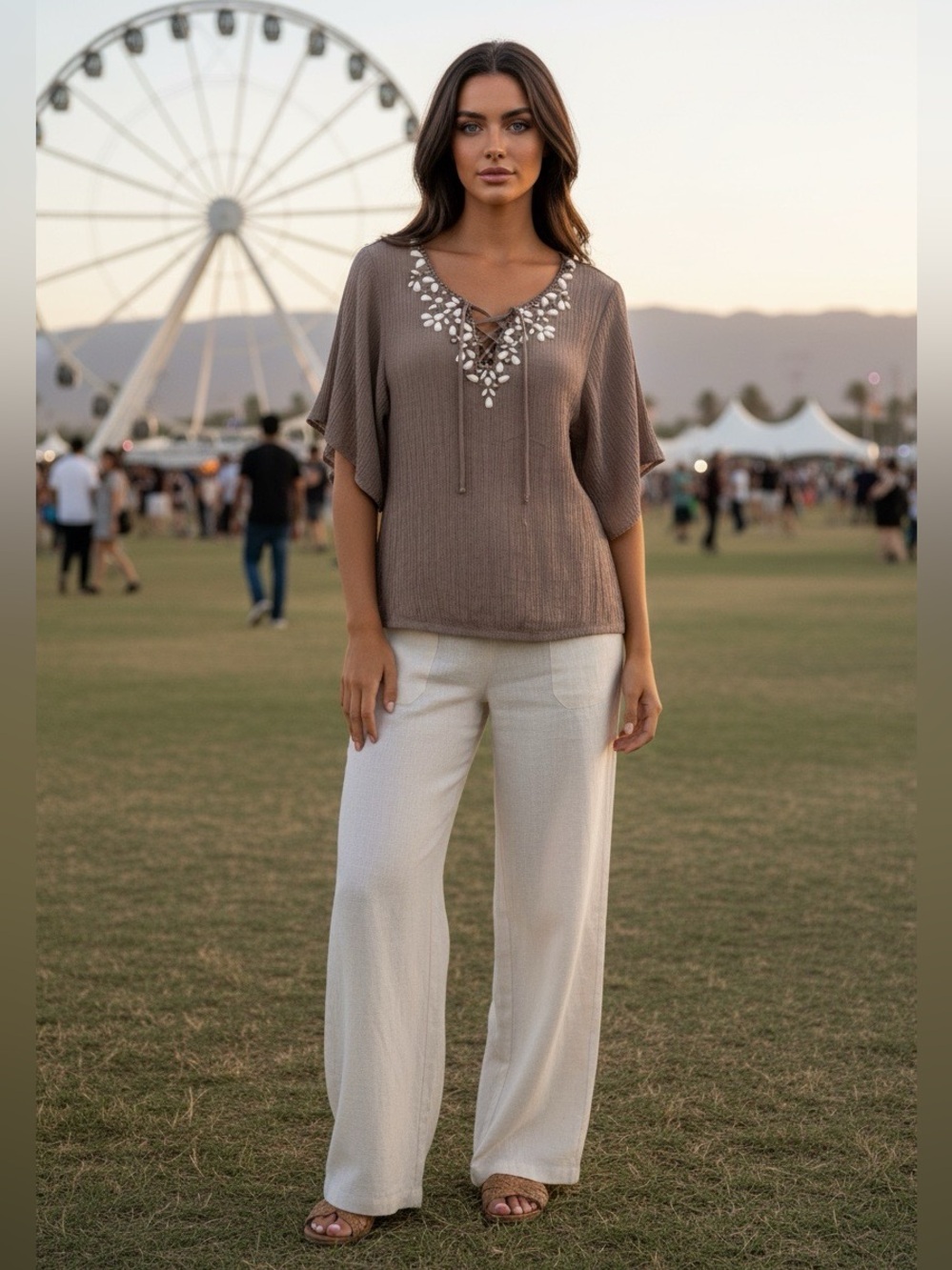Ivy Ridge Y2K Vintage Gauzy Beaded Top Womens Large Bohemian Ethereal Coastal